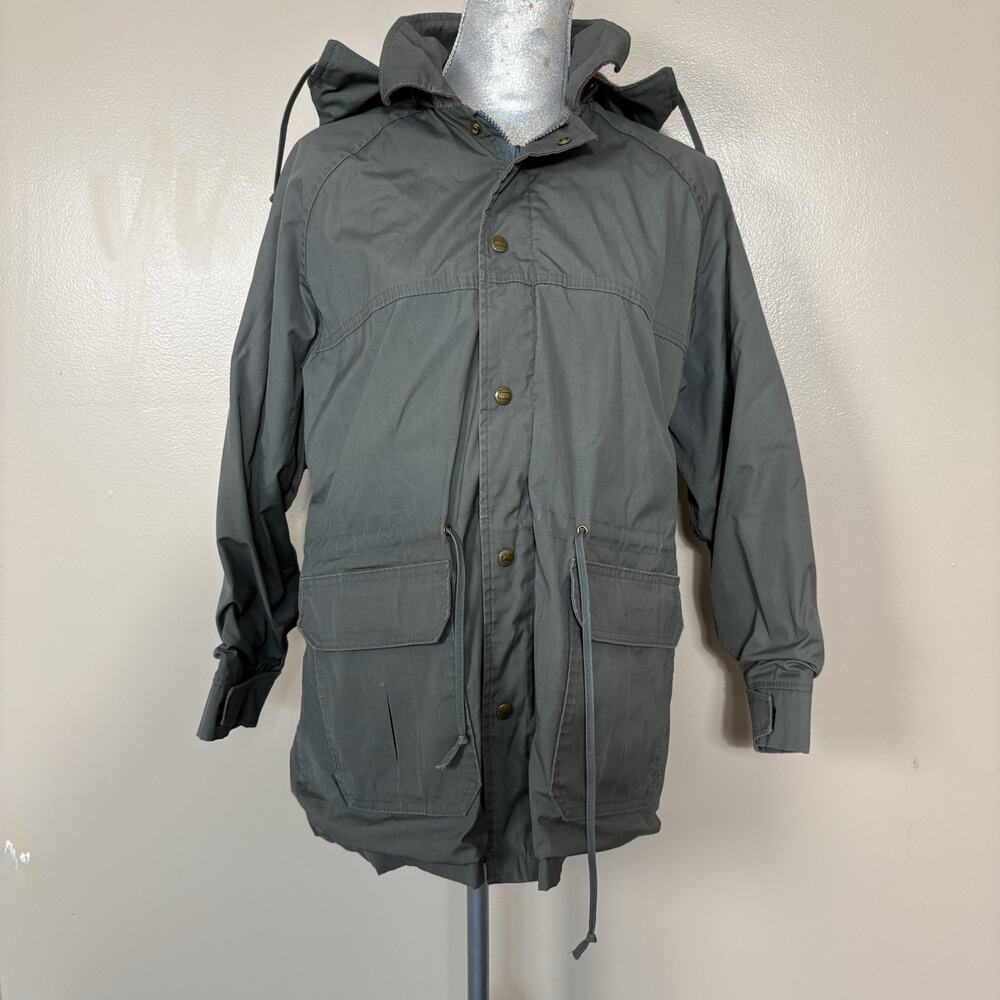 Woolrich Vtg Womens Plaid Wool Lined Parka Jacket Green Hooded Utility Chore L